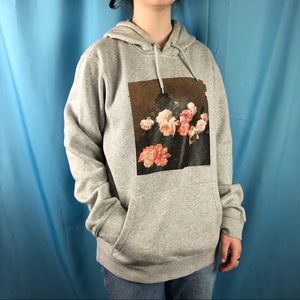 Grey flowers art graphic hoodie by H N M